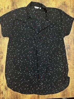 Reitmans Black Confetti Print V-Neck Short Sleeve Blouse - Size XL